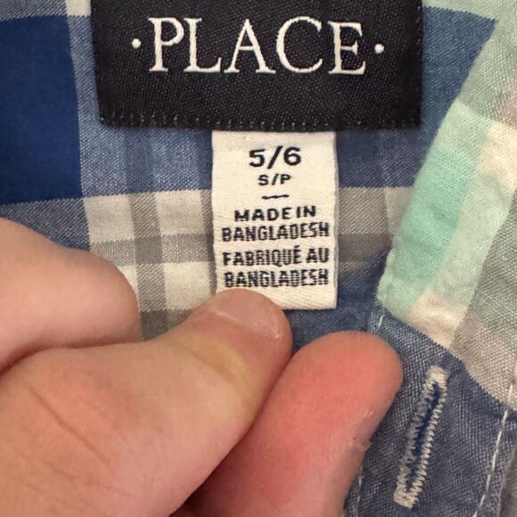 The Children's Place Boys Button-Up Shirt 5/6 Blue Gray Plaid Long Sleeve Cotton - Picture 14 of 15